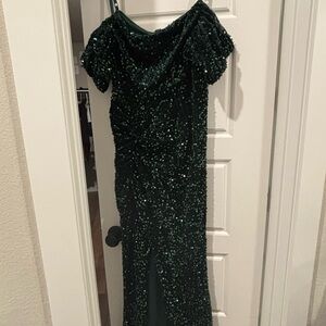 SHEIN Dark Green One Shoulder Sequin Dress